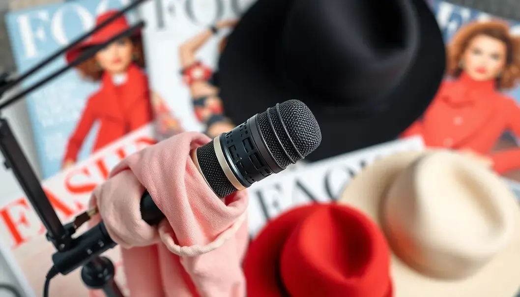 A stylish podcast station blending fashion with audio for trendsetting productivity.