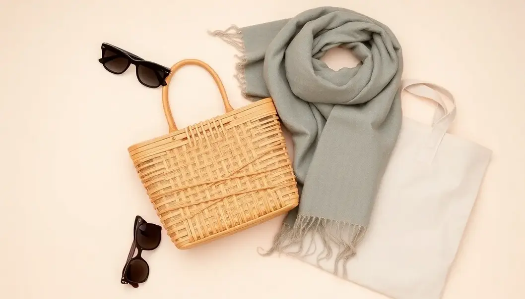 A collection of sustainable fashion accessories artfully displayed.